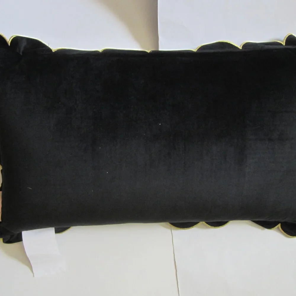 Juicy Couture Black Embrodried Gold Scalloped Trim Pillow Cushion Home